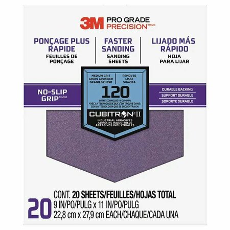 3M 9"x11" Pro Grade Precision No-Slip Grip Sanding Sheet 120-Grit, PK 20 27120 Tri-20